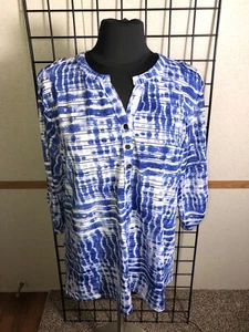 Cathy Daniels Tunic 3/4 Sleeve Blue/White Ribbed Henley Womens Size XL - Picture 1 of 8