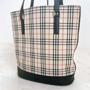 Burberry Tote Bag Bucket Shape Leather Self-Supporting Nova Check - Picture 1 of 14
