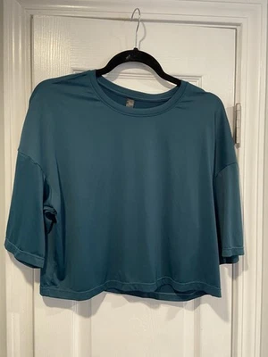 Kyodan M 码蓝绿色圆领短袖大码作物上衣运动服 — 第 1/4 张图片