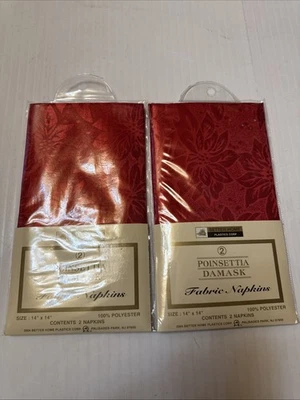 Better Home Poinsettia Damask Red fabric napkins 4 total 14"x14" polyester. 2w/2 - Image 1 of 2