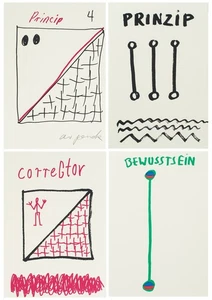 A. R. Penck, 4 Siebdrucke, 1 x signiert. Prinzip. - Bild 1 von 6
