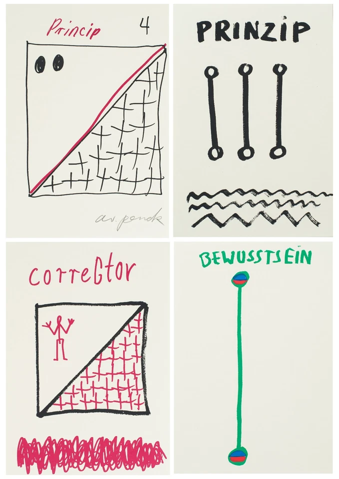 A. R. Penck, 4 Siebdrucke, 1 x signiert. Prinzip. - Bild 1 von 4