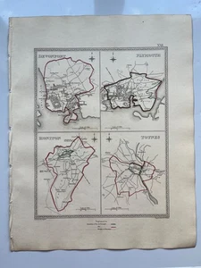 Devon towns antique map Devonport Plymouth Honiton Totnes 1835 - Picture 1 of 7