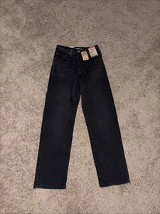 Levi’s Women’s Ribcage Straight Ankle Jeans Black Distressed Size 24 NWT - Picture 1 of 7