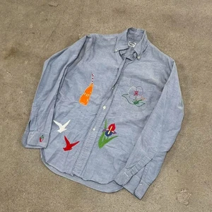 True vintage 60s retro hippie brooks brothers embroidered button down shirt S/M - Picture 1 of 7