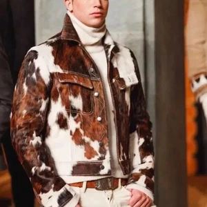 Men's Western Cowhide Leather Jacket Real Hair On Pony Skin Stylish Trucker Coat - Bild 1 von 4