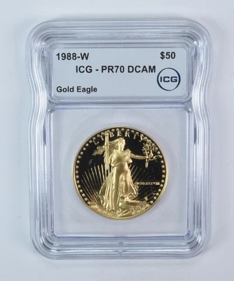 American Gold Eagle 1988-W $50 - 1 OZ oro PR70 DCAM ICG Foto 1 de 3