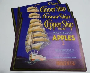 X13 WHOLESALE CRATE LABEL VINTAGE WENATCHEE 1930S SCARCE CLIPPER SHIP BLUE - Bild 1 von 3
