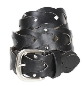 Cinturón trenzado Time and Tru Stud Link hebilla plateada cuero sintético negro para mujer 3X - Imagen 1 de 6