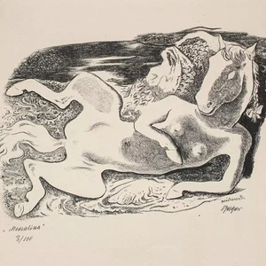 Willi Geiger Frauenakt Pferd Mezzalina Expressionismus sign Lithografie 3/100 - Bild 1 von 4