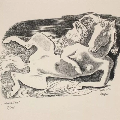 Willi Geiger Frauenakt Pferd Mezzalina Expressionismus sign Lithografie 3/100 - Bild 1 von 4