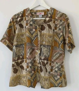 Damen 100% Seide Kurzarm Shirt Bluse Oberteil 90er Muster Gr. S/M Petite - Bild 1 von 4