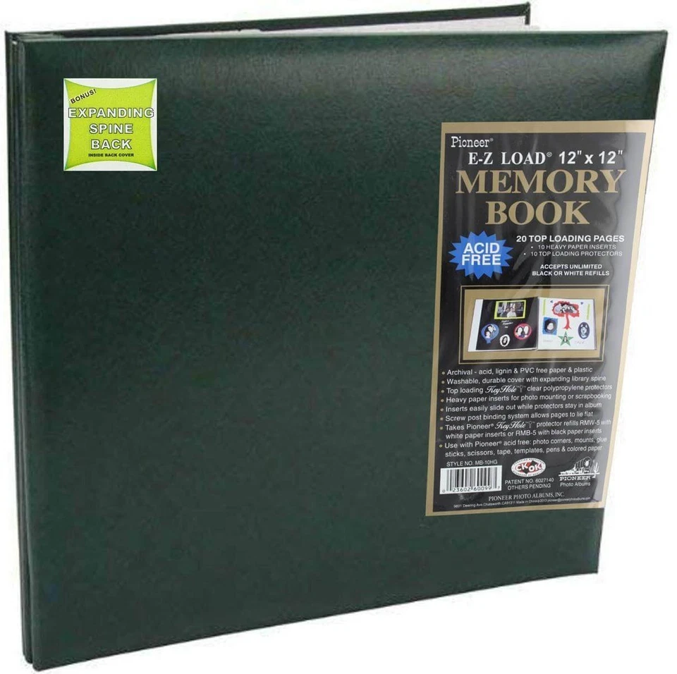 Pioneer Leatherette Post Bound Album 12"x12" Green 023602600997