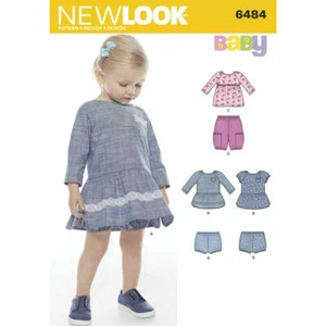 NEW LOOK Schnittmuster 6484 Mädchen Baby Kleinkinder Kleid, Hose, Oberteil Neu mit Etikett 10 % RABATT - Bild 1 von 2