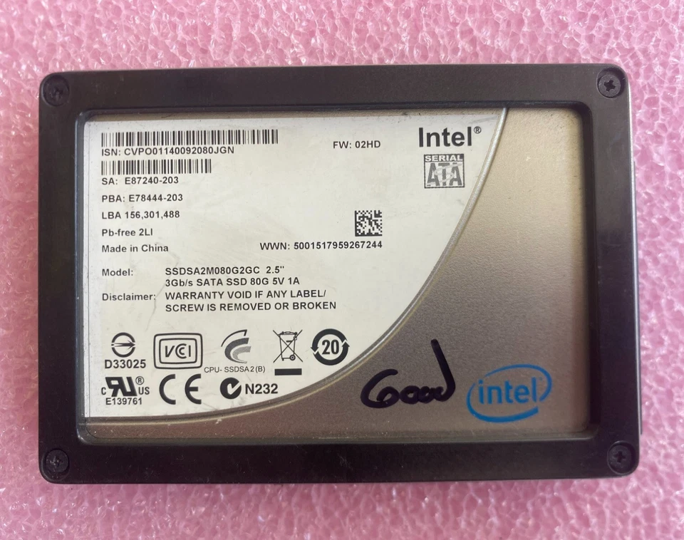 Intel 80GB SSDSA2M080G2GC 2.5" 3Gb/s SATA SSD Solid State Laptop Hard Drive - Image 1 of 2