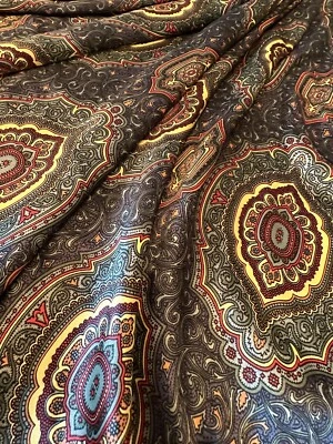 Vintage Satin Polyester Sewing Fabric Green Paisley Star Fabrics Inc 58”x 2 yds - Image 1 of 4