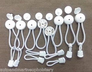 6 White Bungee Shock Cord Clip & Pull Cord & Knob "Stayput" Tie Down Boat Cover - Picture 1 of 2