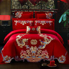 Luxury 100% Cotton Chinese Celebration Wedding Bedding Set Embroidery Cover   