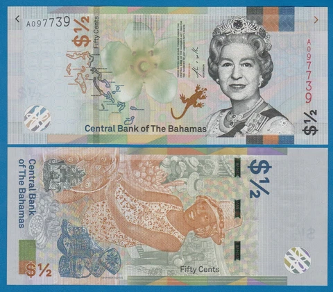 Bahamas 1/2 Dollar P 76Aa New 2019 UNC Half Dollar (P 76 A a) Queen Elizabeth II Cover