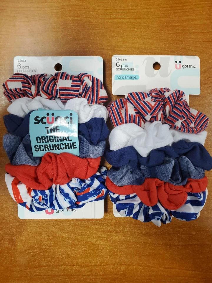 2 Pks of 6: Scunci Scrunchies Red, White and Blue Multicolor (6334) R7P7b - Image 1 of 2
