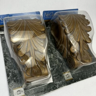 Decorative Brackets SET Corbels Curtain Drape Acanthus Leaf Sconce Swag Gold XL - Image 1 of 4