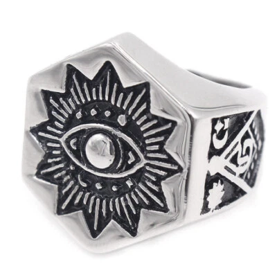 Vintage Sun Pattern God Eye Masonic Ring Stainless Steel Freemason Biker Ring - Image 1 of 4
