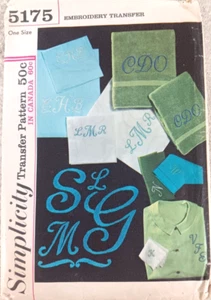 Simplicity 5175 4 Sizes Script Monogram Embroidery Transfer - Picture 1 of 3