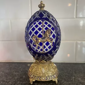 Franklin Mint Faberge Egg Carousel Sapphire Inspiration Crystal House of 96 - Picture 1 of 19