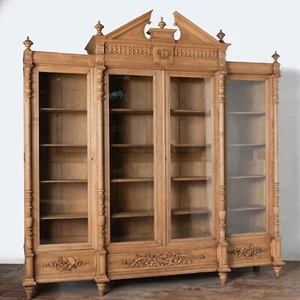 Large French Bleached Oak Display Cabinet Bookcase, circa 1890 - Picture 1 of 13