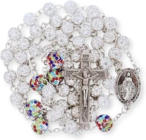 Collar Rosario Católico Blanco con Cuentas de Colores Estrás Cuentas de Cristal - Imagen 1 de 5