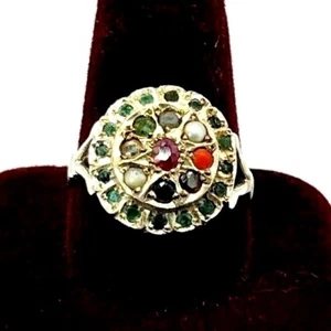 Beautiful 925 St. Silver 9 Planet Ring, Studded with Various Gemstones, Size U - Picture 1 of 4