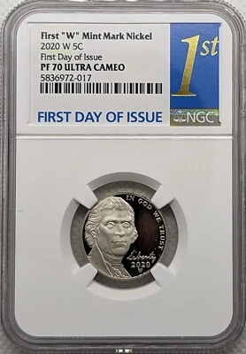 2020 Proof W Nickel NGC PR70 Ultra Cameo First Day of Issue - Image 1 of 2