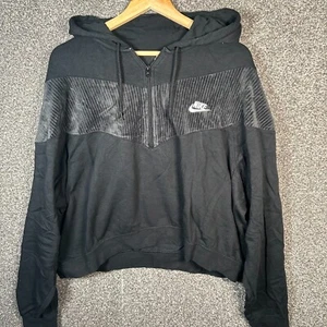 Nike Hoodie Wmns XL Black Quarter Zip Fleece Embroidered Logo Cropped Sweatshirt - Picture 1 of 9