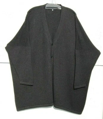 NUEVO Eskandar CARBÓN Seda Horizontal Elevado Acanalado Tejido 36" Largo Cardigno O/S   Foto 1 de 4