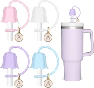 4Pcs Flower Silicone Straw Covers with Letter K Charm for Stanley Cup 40&30 Oz - Picture 1 of 10