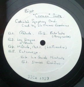 BIZET - CARMEN 33CX 1037 SUPER UK 1 SIDED TEST PRESS BEECHAM - Imagen 1 de 3