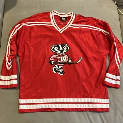 Vintage Wisconsin Badgers Red Hockey Jersey IK Apparel Size Youth Large (14-16) - Image 1 of 4