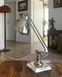 Aluminium Tischlampe silber Jugendstil Bankerlampe Schreibtischlampe Bauhaus Neu - Bild 1 von 8