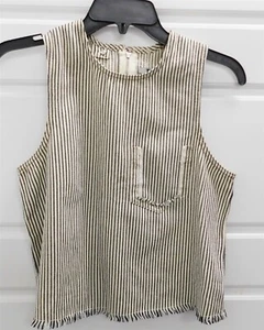Alexander Wang Natural Black Cotton Striped Sleeveless Fringe Top sz M - Picture 1 of 5