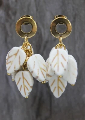 Glass Jewels Edelstahl Ohrringe Ohrstecker Perlen Synthetik Türkis Beige #D035 - Bild 1 von 4