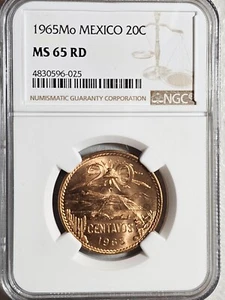 Mexico 20 Centavos 1965 Mo NGC MS 65 RD - Picture 1 of 2