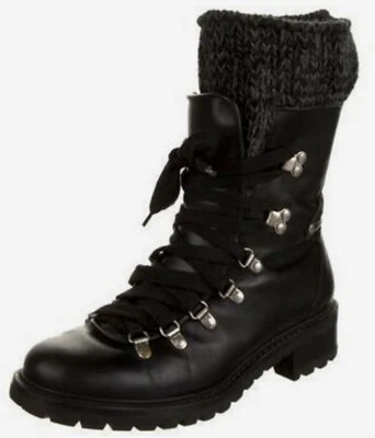 $600 Barney's New York Shearling Lining Leather Combat Black Boots WUS7 EU38.5  - Image 1 of 4