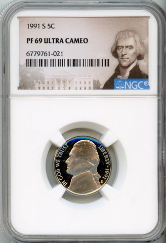 NGC - Jefferson Nickel - 5c - 1991 S - PF-69-UC - Ultra Cameo Cover