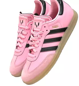 adidas Pink Samba Retro Originals Black Logo Trainers Messi Sneakers Size 10UK - Picture 1 of 8