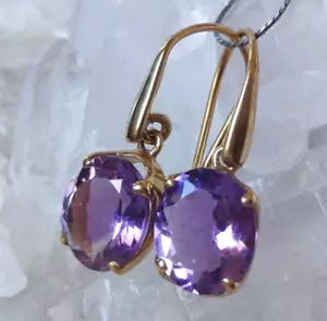 Pendientes de piedra curativa amatista facetados plata de ley 925 chapados en oro únicos O881 - Imagen 1 de 6