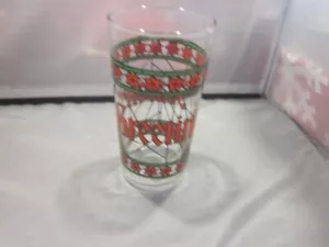 Vintage Glas "SEASONS GREETINGS" 10 Unzen BECHER Buntglas Design 5 1/4" - Bild 1 von 4
