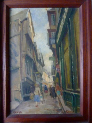 tableau huile sur bois, Morlaix Bretagne,csignée F Rouillet élève de Léandre No1 - Photo 1/4