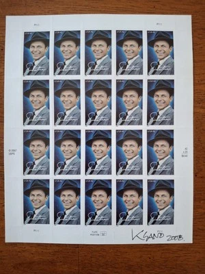 RARE Signed By Stamp Designer  Kazuhiko Sano 4265 Frank Sinatra SHEET - Image 1 of 2
