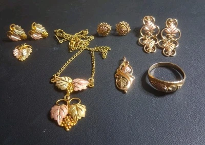 Black Hills Gold 10k 12k Lot Collection Not Scrap 16 Grams Ring Pendant Earrings - Image 1 of 4