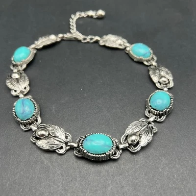 Gargantilla Estación Estilo Suroeste Tono Plata y Acrílico Piedra Azul Foto 1 de 4